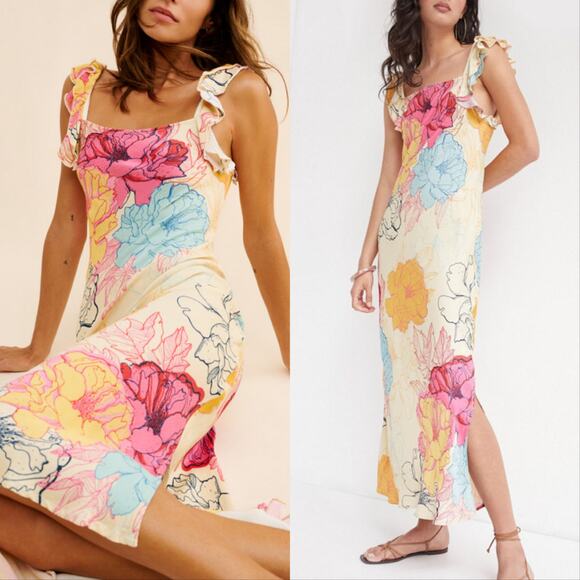 Anthropologie Conditions Apply Ruffled Floral Maxi Dress - Picture 1 of 5